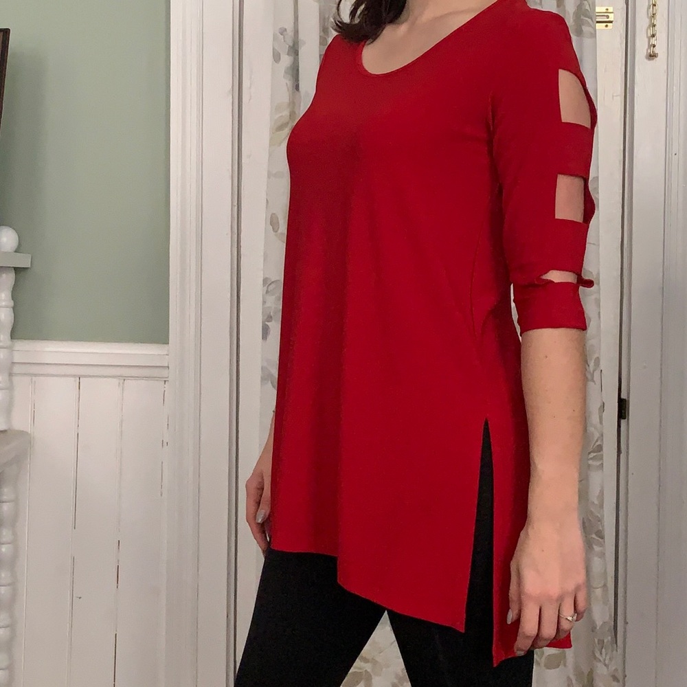 Red Cutout Sleeves Clara Sun Woo Tunic